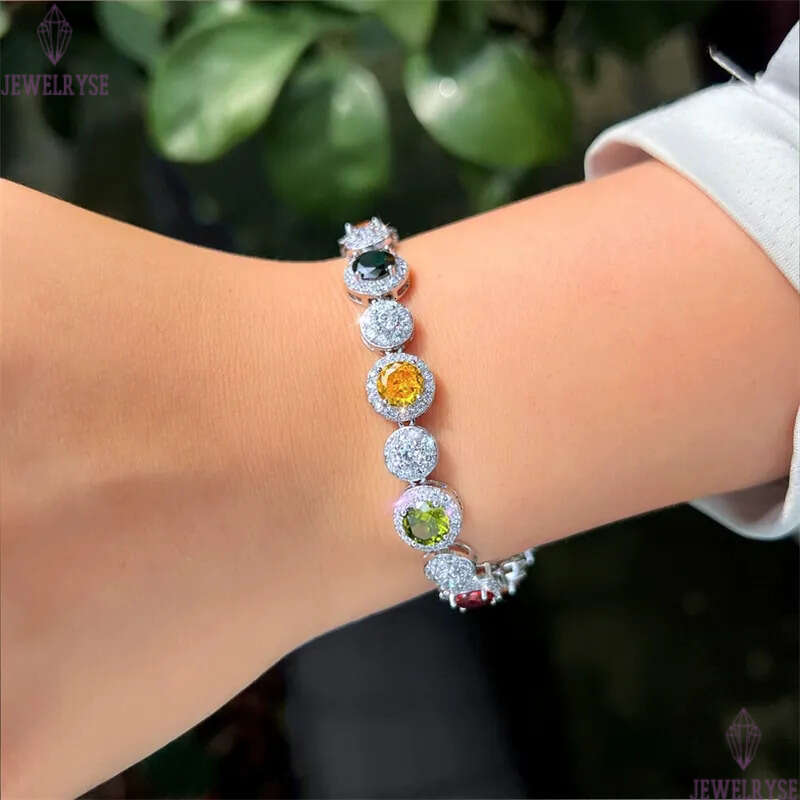 sparkling colorful round AAA cubic zirconia designer bracelet for woman chain silver luxury red yellow diamond charm bracelets chains jewelry women fr