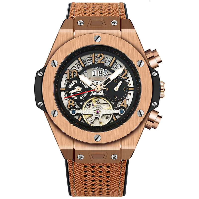 Hot-Selling Genuine Belt Tourbillon Automatic Mechanical Waterproof Luminous Business Men's Watch