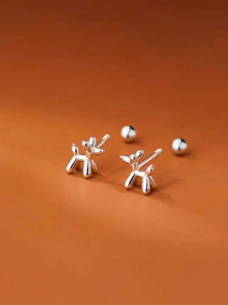 Trendy Silver Color Balloon Dog Stud Earrings for Women Korean Cute Mini Cartoon Animal Ear Piercing Jewelry Gift J251208