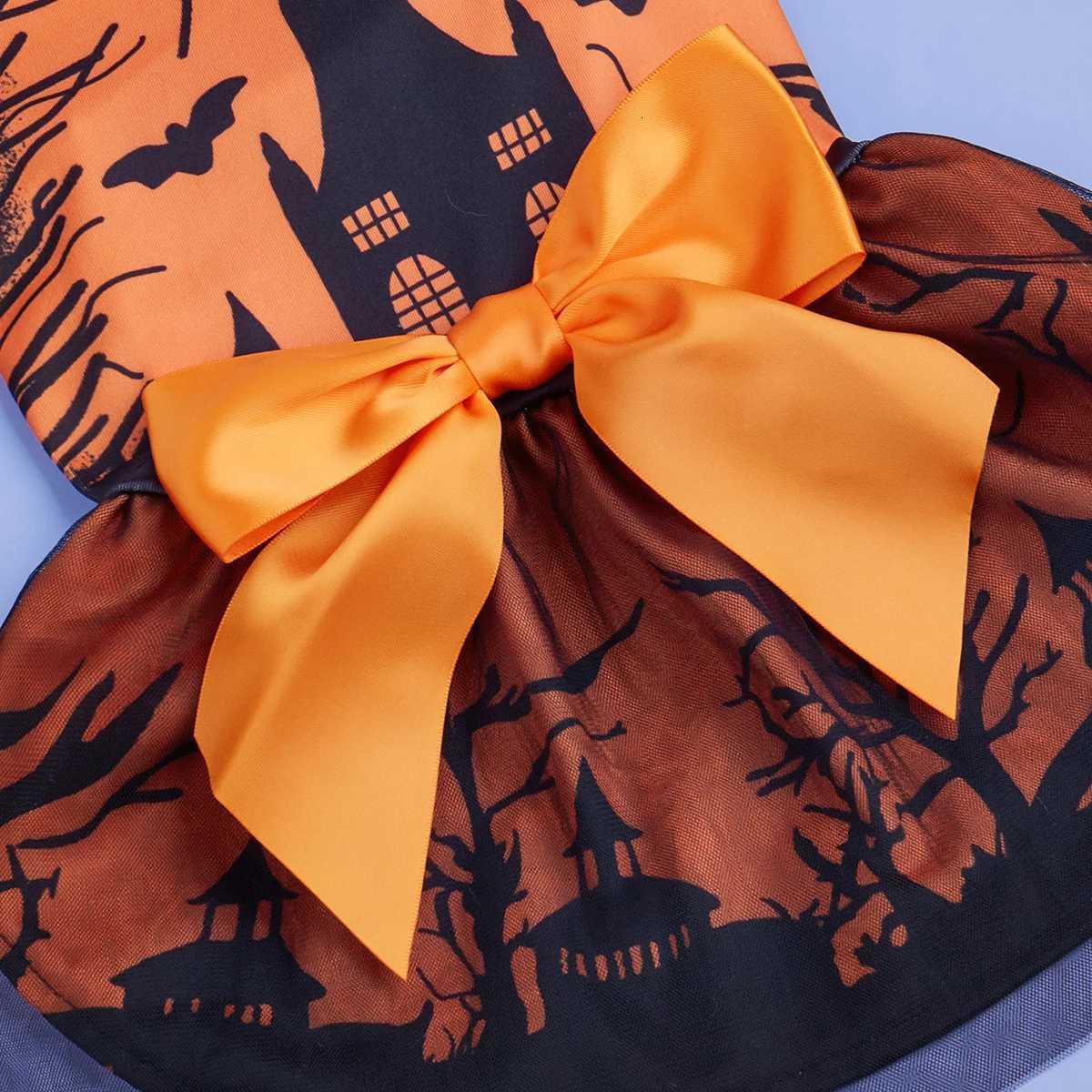 Dog Dress for Small Dogs Costume Dark Forest and Castle Printed Puppy Clothes with Bowknot Doggie Pet Cat Comfort Clothes Appare M251208