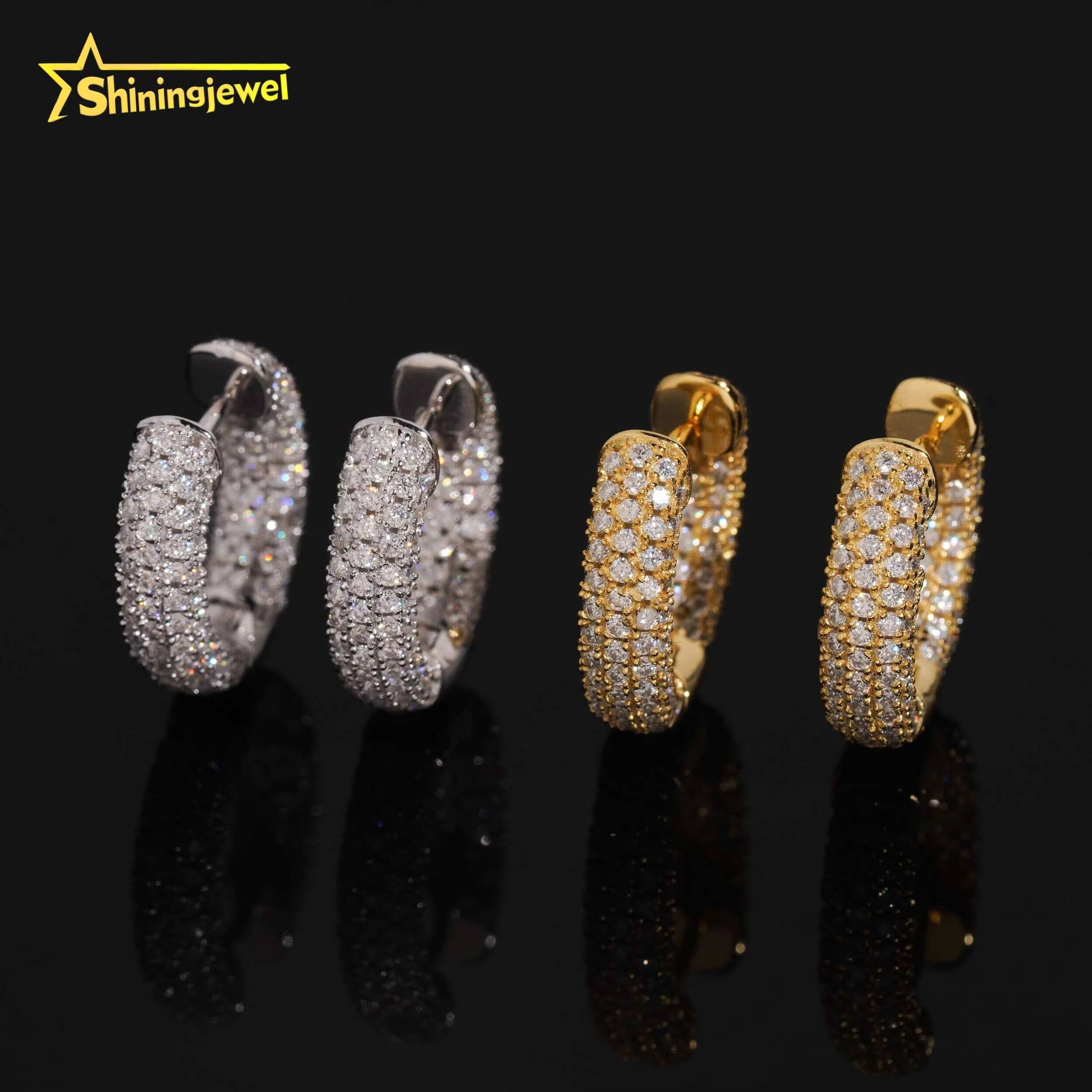 Fast Shipping Hip Hop Iced Out Hoop Moissanite Earring GRA Moisssanite Pass Diamond Test S925 Gold Plated Hoop Earring