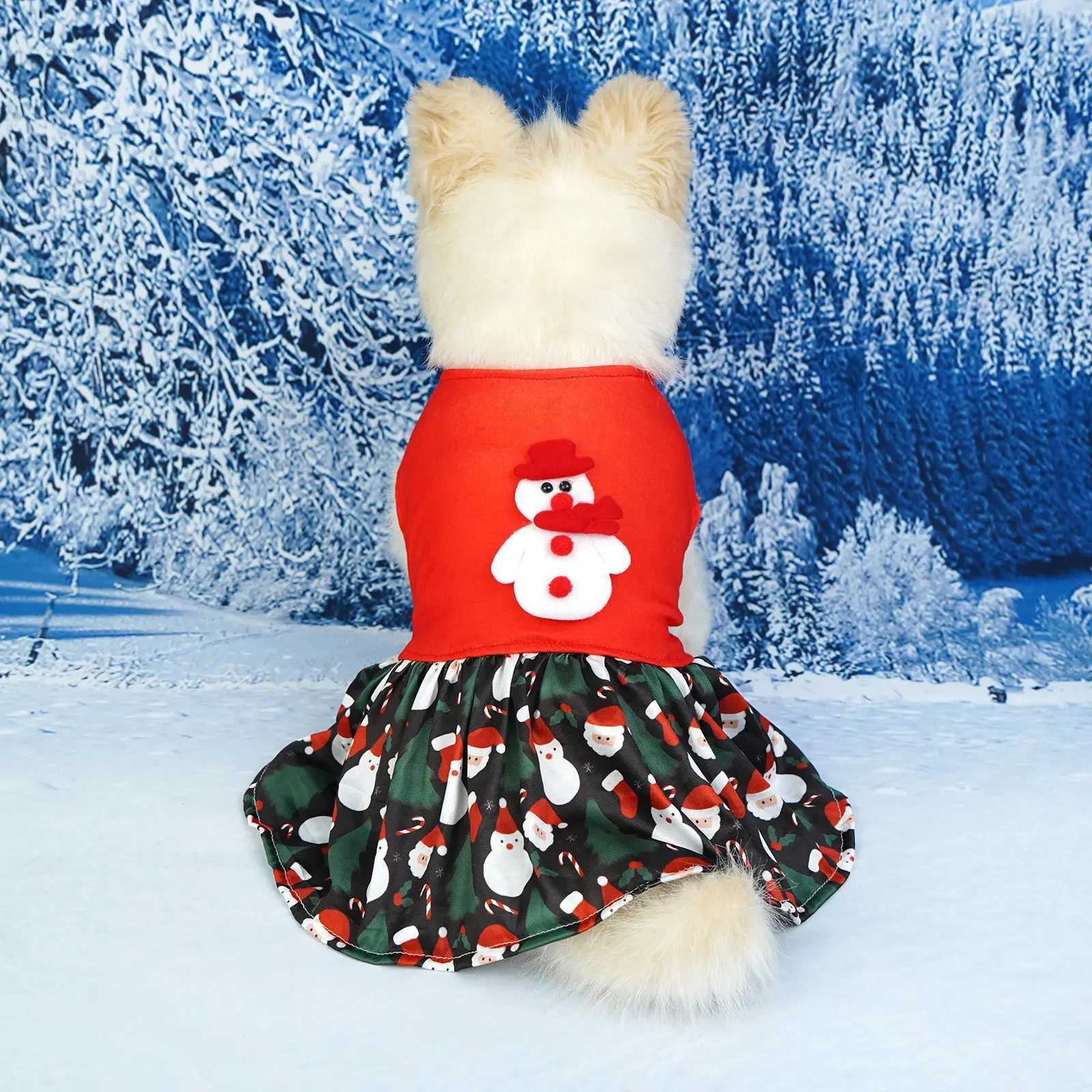 Christmas Pet Dog Dress Cute Santa Reindeer Snowman Print Puppy Princess Skirt Festive Apparel for Small Medium M251208