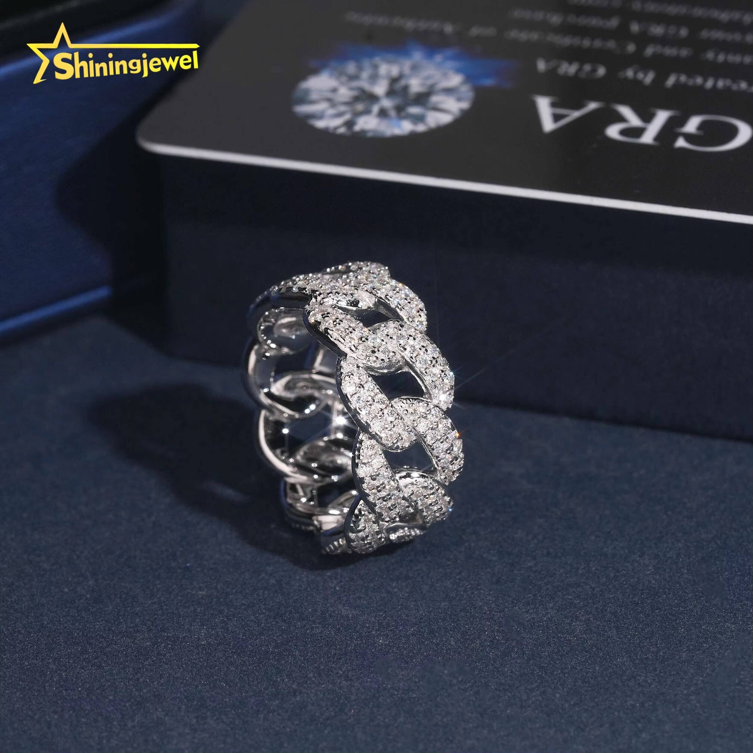 Hot Sale Cuban Ring Moissanite VVS Pass Diamond Test 925 Sliver Gold Plated Mens Moissanite Diamond Hip Hop Iced Out Rings