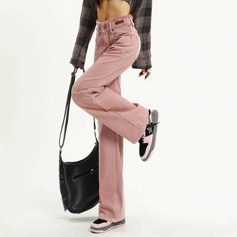 Woman High Waist Cutecore Streetwear Jeans Female Y2k Designer Wide Leg Pants Girls Fashion Harajuku Pink Gothic Denim TrousersT251208