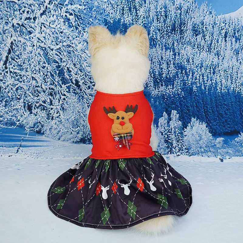 Christmas Pet Dog Dress Cute Santa Reindeer Snowman Print Puppy Princess Skirt Festive Apparel for Small Medium M251208