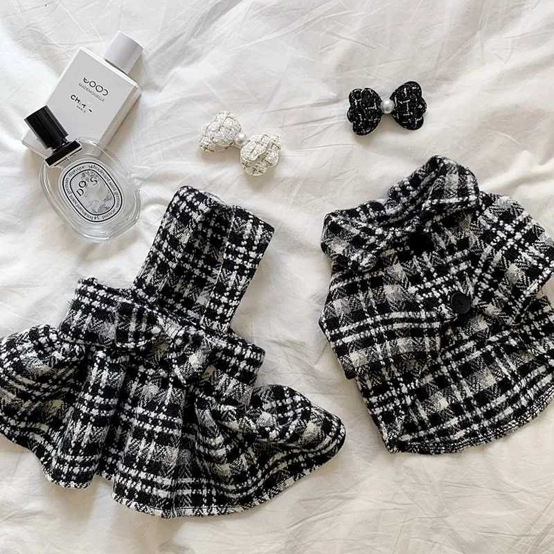 Winter Dog Dress Striped Plaid Pet Dog Warm Clothes Black White Dog Shirt Puppy Skirt Thickened Cotton Dog Coat Bichon Cat Vest M251208