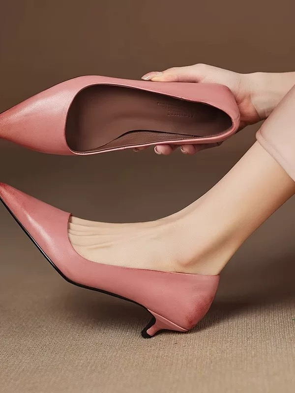 Shoes For Women Block Heel Luxury Leather Casual High Heels Woman Footwear Formal Pointed Toe Y2k Chic And Elegant