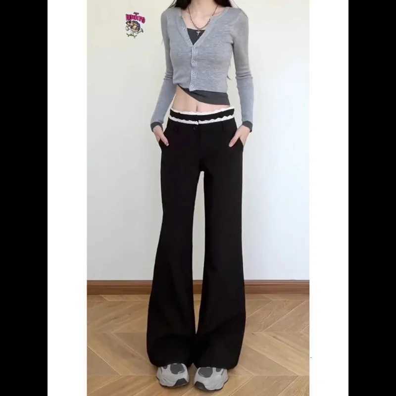 Suit Pants for Women New Style Hot Girls Slim Bell-bottom Floor-moving Casual High WaistT251208