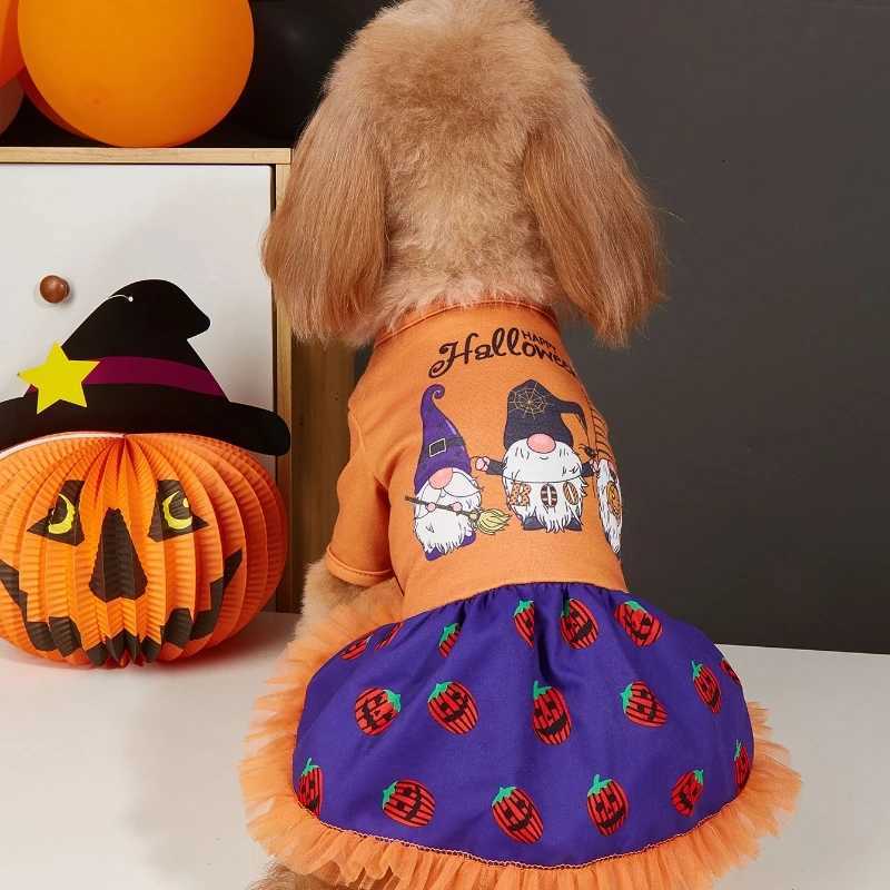 Halloween Pet Dress with Print Pumpkin Patterns Tulle Skirt Orange and PURple Options for Small Dogs Halloween Parties M251208