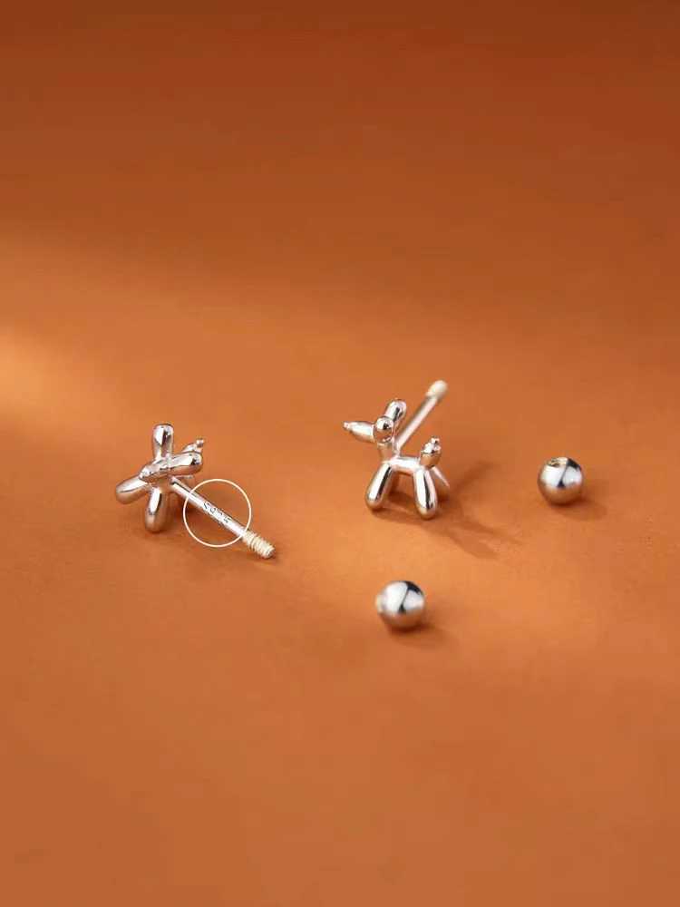 Trendy Silver Color Balloon Dog Stud Earrings for Women Korean Cute Mini Cartoon Animal Ear Piercing Jewelry Gift J251208