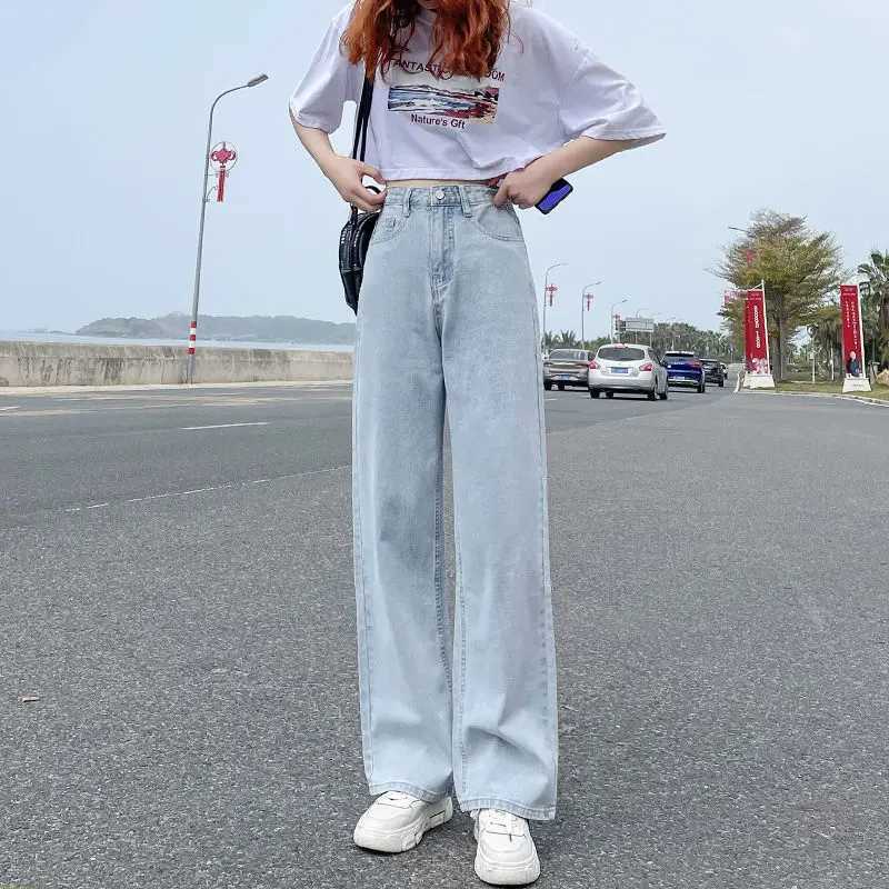 High-waisted White Jeans for Women in Spring and Summer 2024 New Straight Loose Thin Light-colored Wide-leg Pants Trendy InsT251208