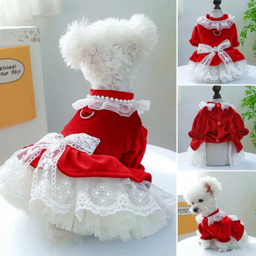 Charming Dog Princess Dress Bow Tie Lace Trim Breathable Mesh Stitching Chihuahua Dog Clothes for Small Dogs M251208