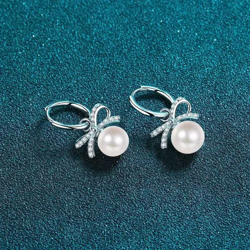 S925 Sterling Silver Earrings Freshwater Pearl Moissanite Earrings for Women J251208