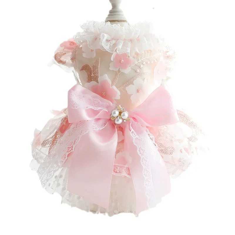 Spring Summer Thin Style Pet Cat Dog Flower Dress Princess Wedding Gown Design Handmade Dress For Teddy Dogs M251208