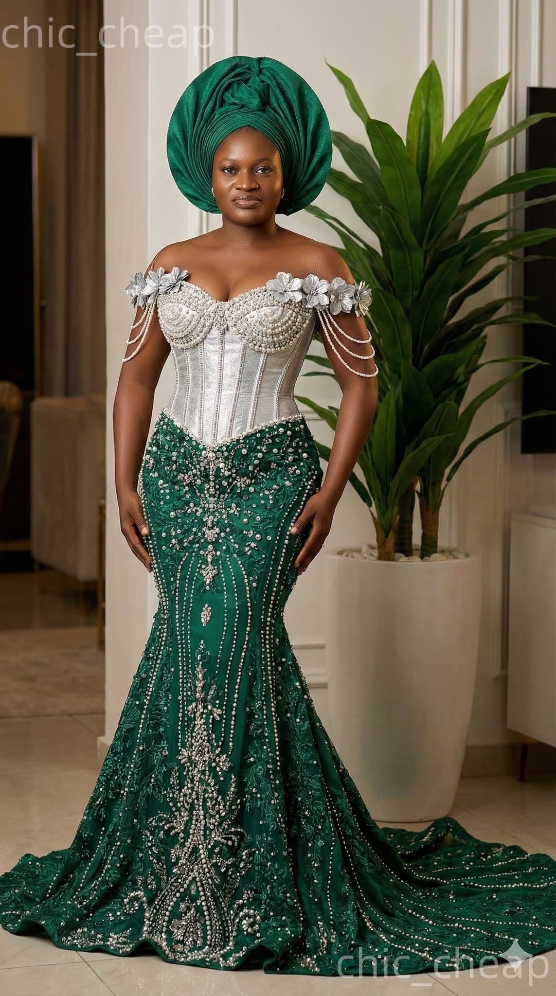 Aso Ebi Dark Green Mermaid Prom Dresses 2026 Beaded Flowers Sequined Evening Formal Party Second Birthday Engagement Gowns Plus Size Dress For Special