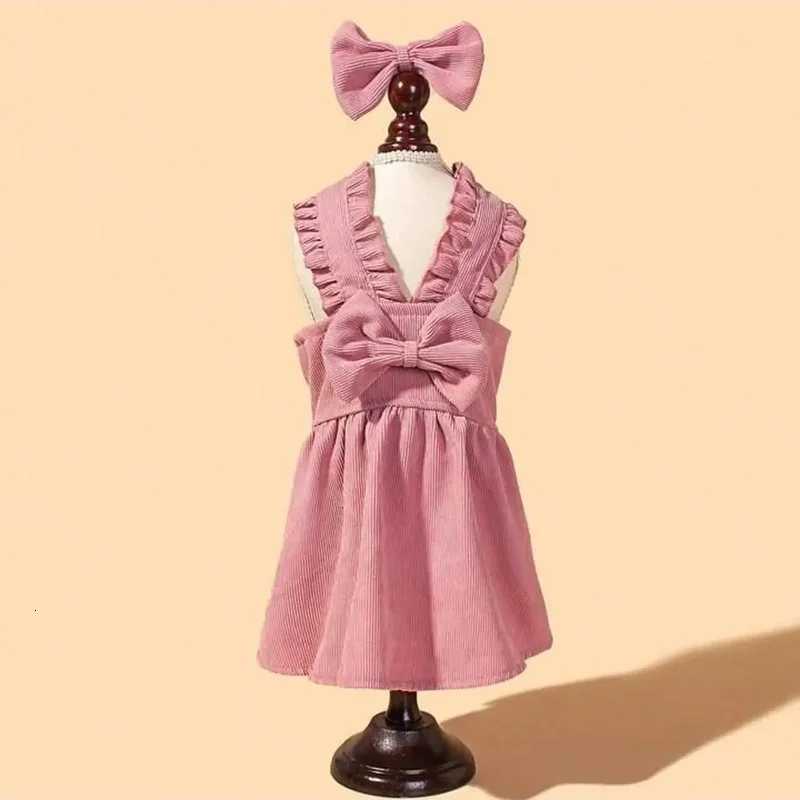 Princess dress with bow for dogs with ruffle trim pet clothes with bow clip red color M251208