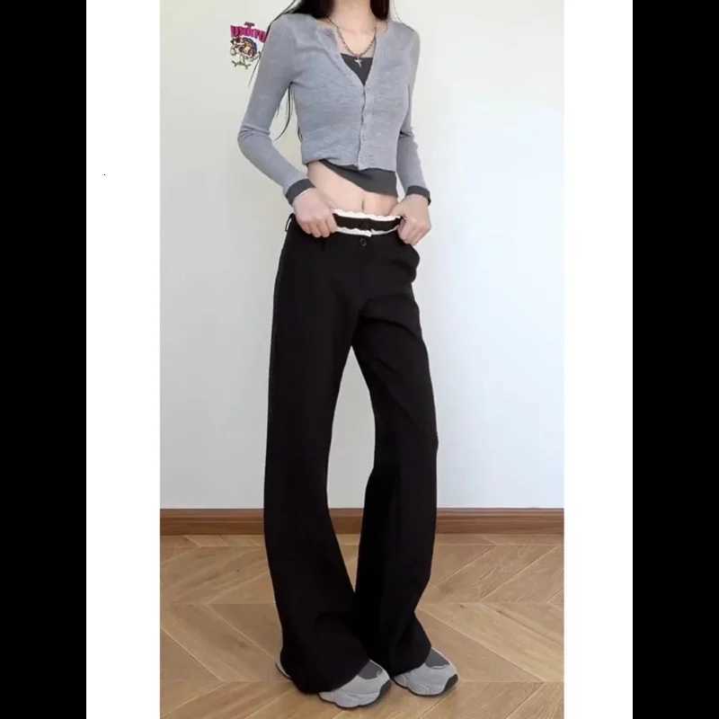 Suit Pants for Women New Style Hot Girls Slim Bell-bottom Floor-moving Casual High WaistT251208