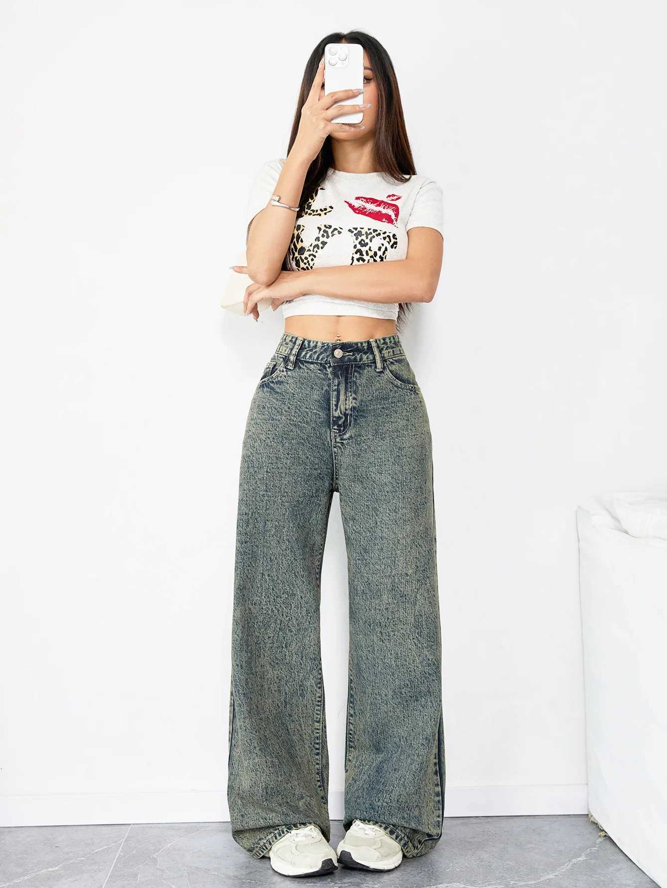 Loose Fit Wide Leg Denim Jeans for Women High Waist Casual Streetwear Vintage Style Comfortable Everyday PantsT251208