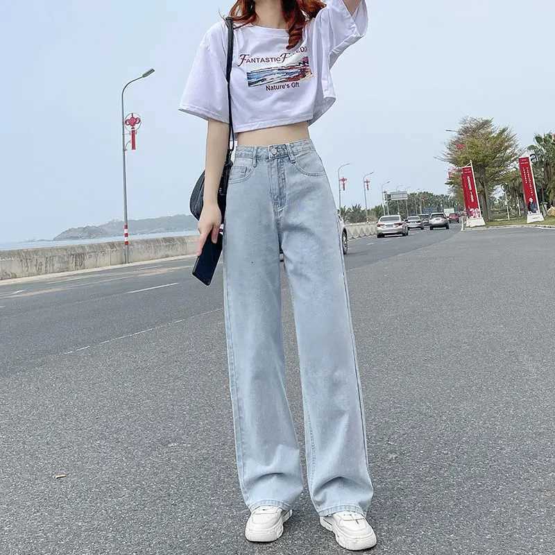 High-waisted White Jeans for Women in Spring and Summer 2024 New Straight Loose Thin Light-colored Wide-leg Pants Trendy InsT251208