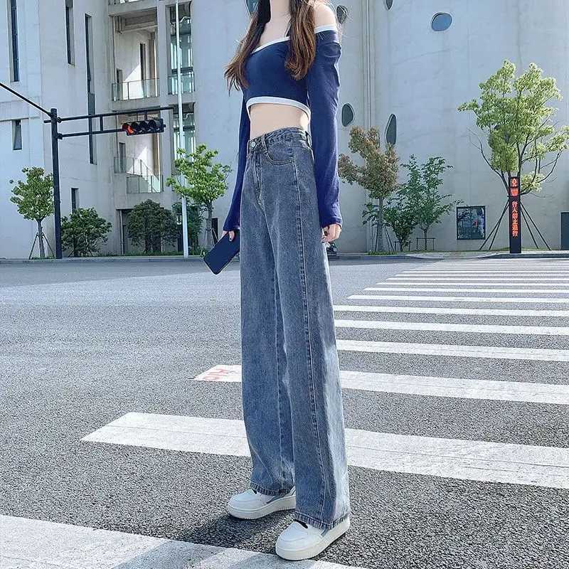 High-waisted Straight Jeans for Women in Spring and Summer 2025 New Loose and Slim Small Draped Wide-leg Floor PantsT251208