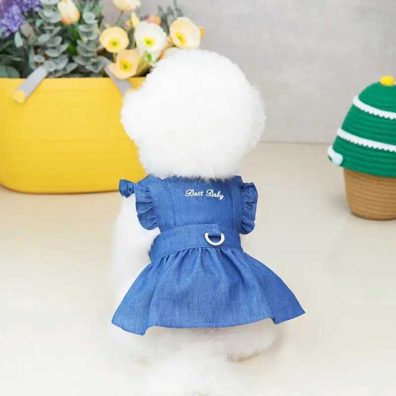 Dog Dress for Small Kitten Puppy Spring Summer Clothes Embroidered Jean Strap Dresses Chihuahua Skirts Pet Costumes Autumn M251208