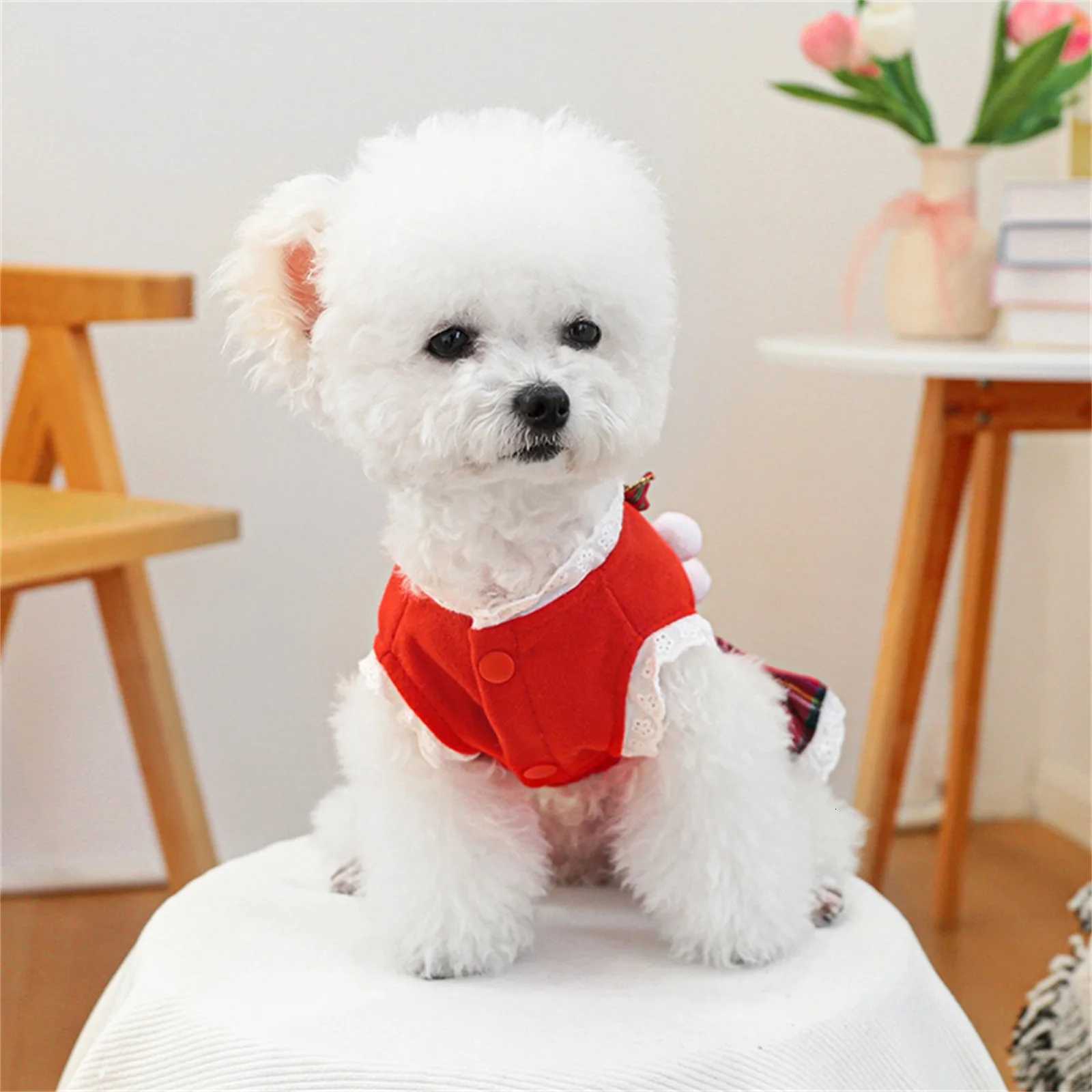 Christmas Pet Clothes Gingerbread Man Plaid Christmas Dog Dress Cat Christmas Apparel Puppy Dress Holiday Girls Dog Costume M251208