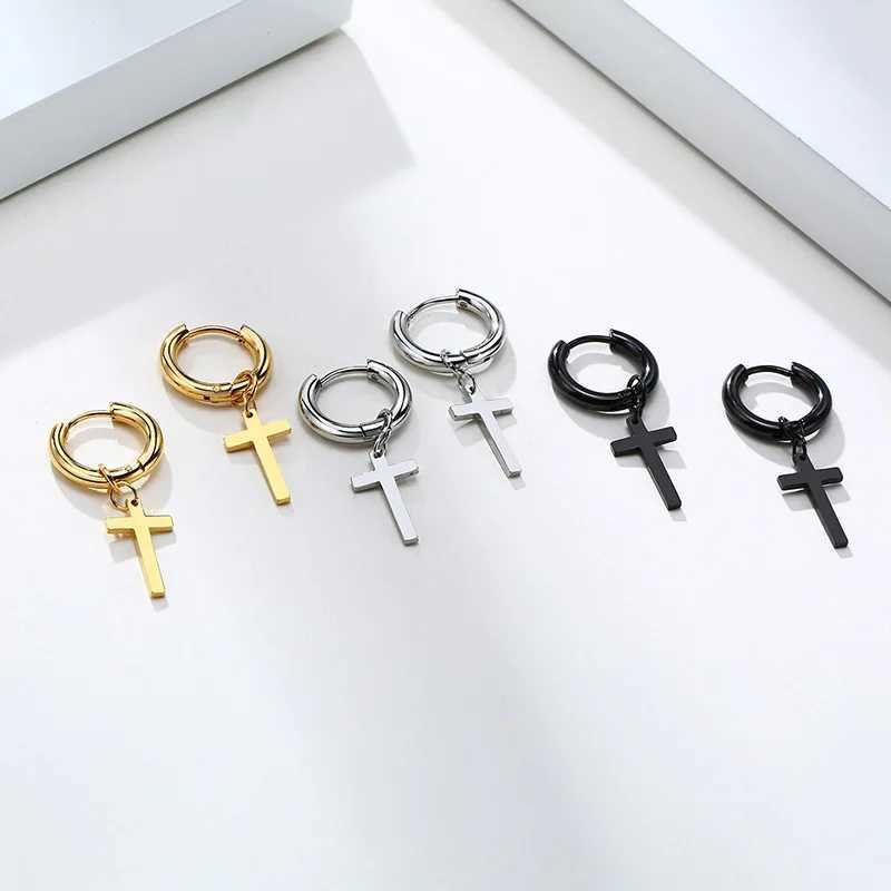 Stainless Steel Earring with Cross Charm for Guys Mens Jewelry J251208