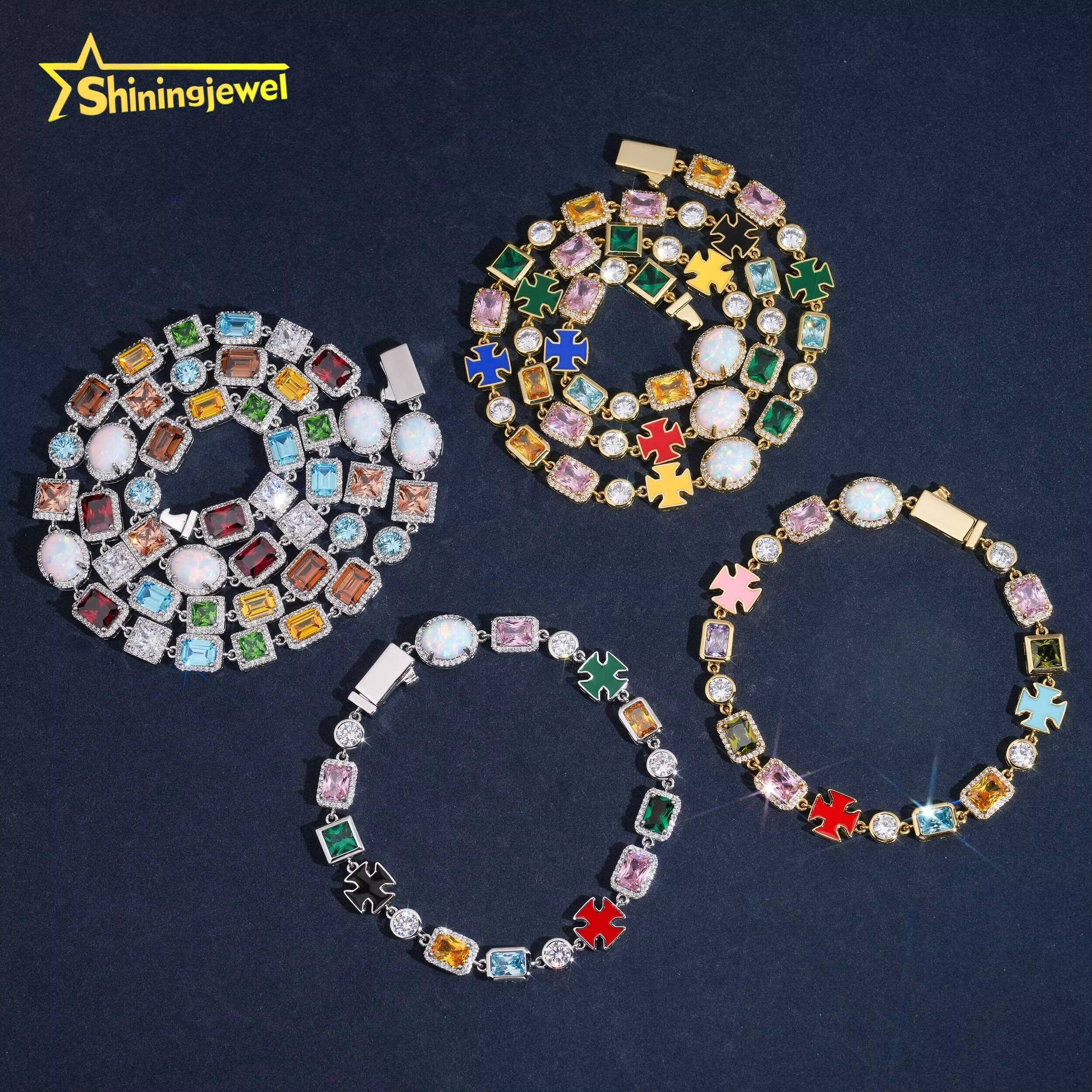 107mm Colorful Stone Bracelet Brass Iced Out 5A Cubic Zirconia Opal Hip Hop Mix Shape Diamond Jewelry Bracelet