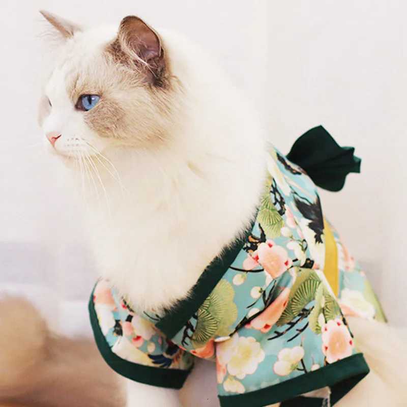Pet Dog Cat Japanese Kimono Cosplay Coat Crane Cherry Blossom Pattern Pet Jacket Girl Dog Dresses Chihuahua Pet Clothes M251208