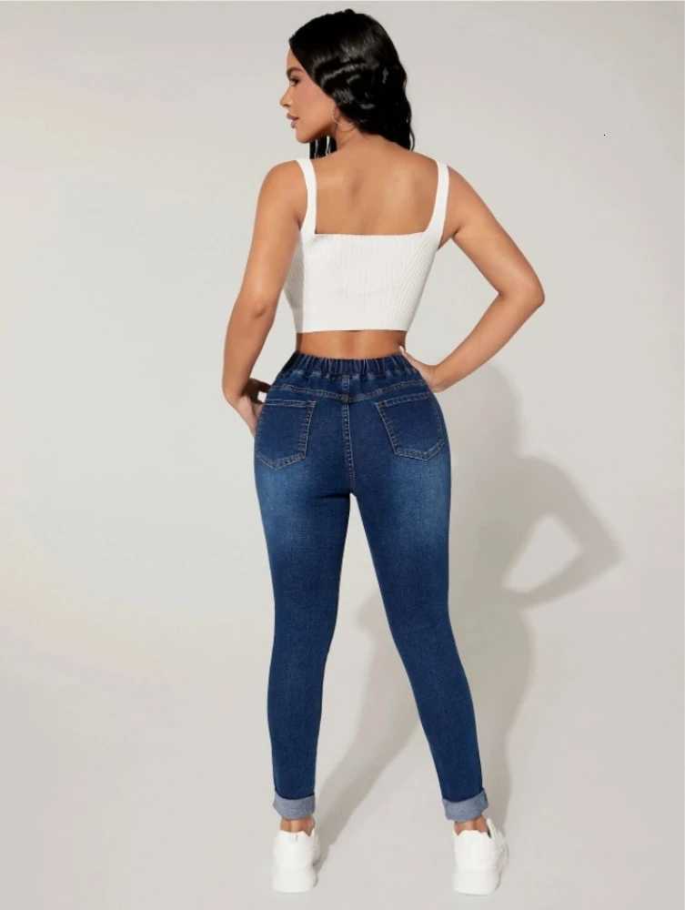 2023 Autumn and Winter Womens High Stretch Elastic Waist Drawstring Jeans Fashion Skinny Slim Ankle-Length Denim Pencil PantsT251208