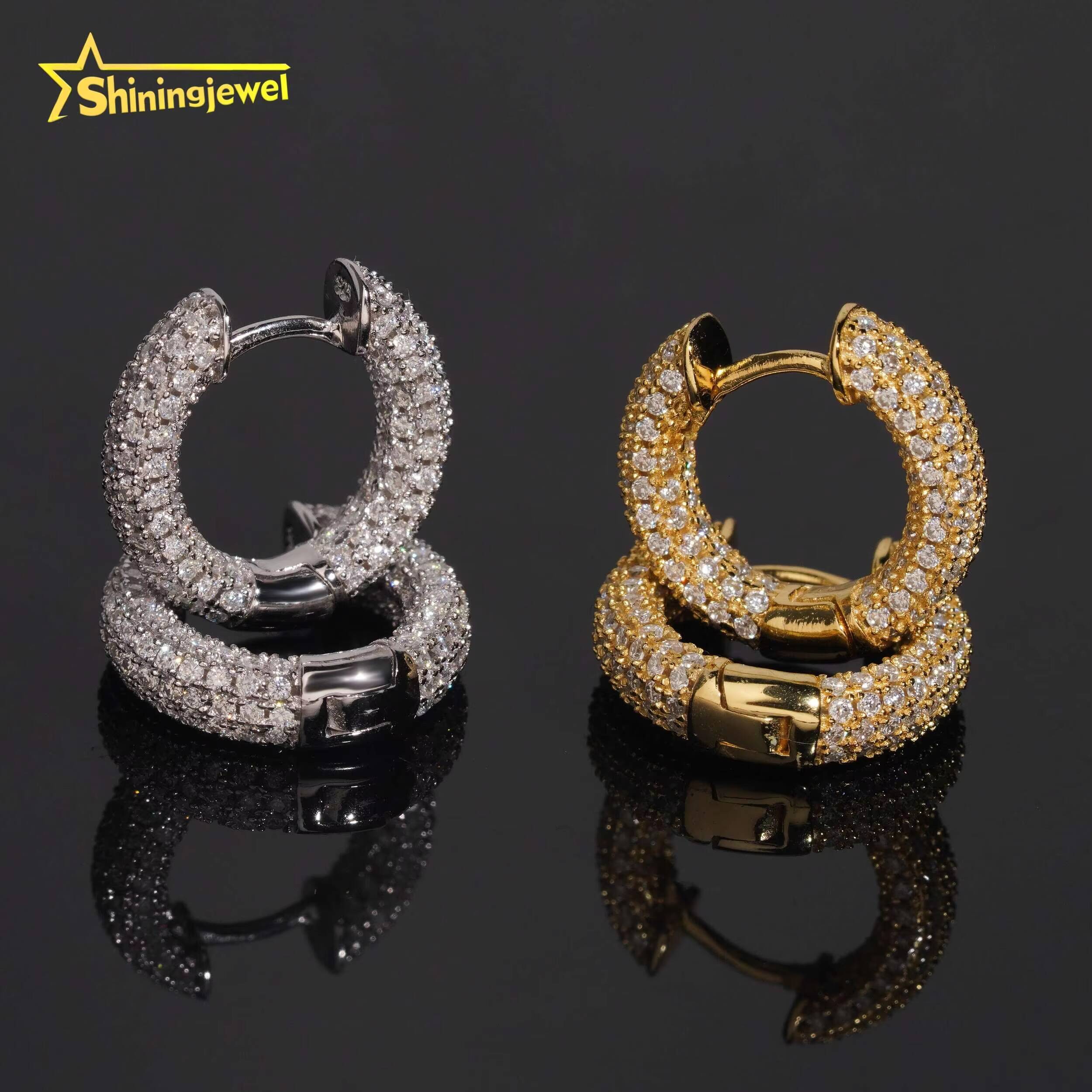 Fast Shipping Hip Hop Iced Out Hoop Moissanite Earring GRA Moisssanite Pass Diamond Test S925 Gold Plated Hoop Earring