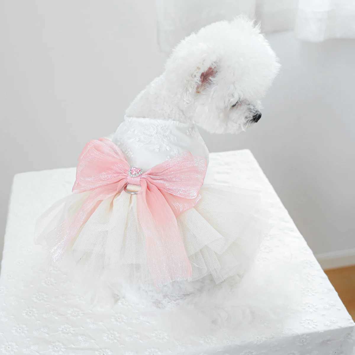1PC Pet Clothing Cat Spring/Summer Thin White Micro Wedding Dress Princess Dress Suitable for Small and Medium Dogs M251208