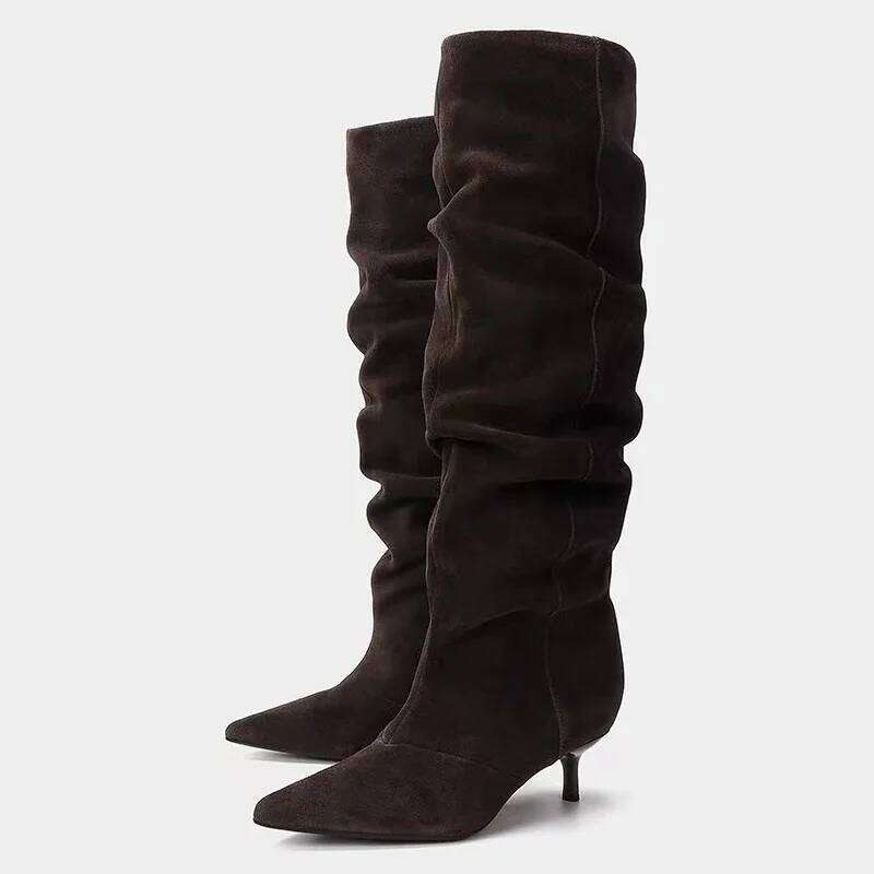 Luxury Women Italy Brand Opyum Over the knee Boots Point-toe Winter Knee high Leather Boot High Heels Party Dress Lady Brand Walking Elegant Heel Boot