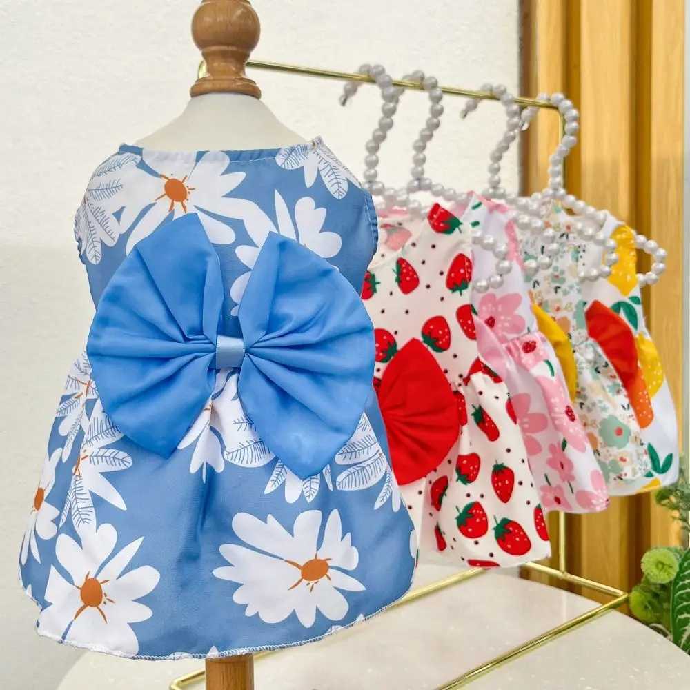 XS-XXL Dog Dress Breathable Bowknot Floral Puppy Princess Skirt Cute Bowknot Pet Skirt Spring Summer M251208