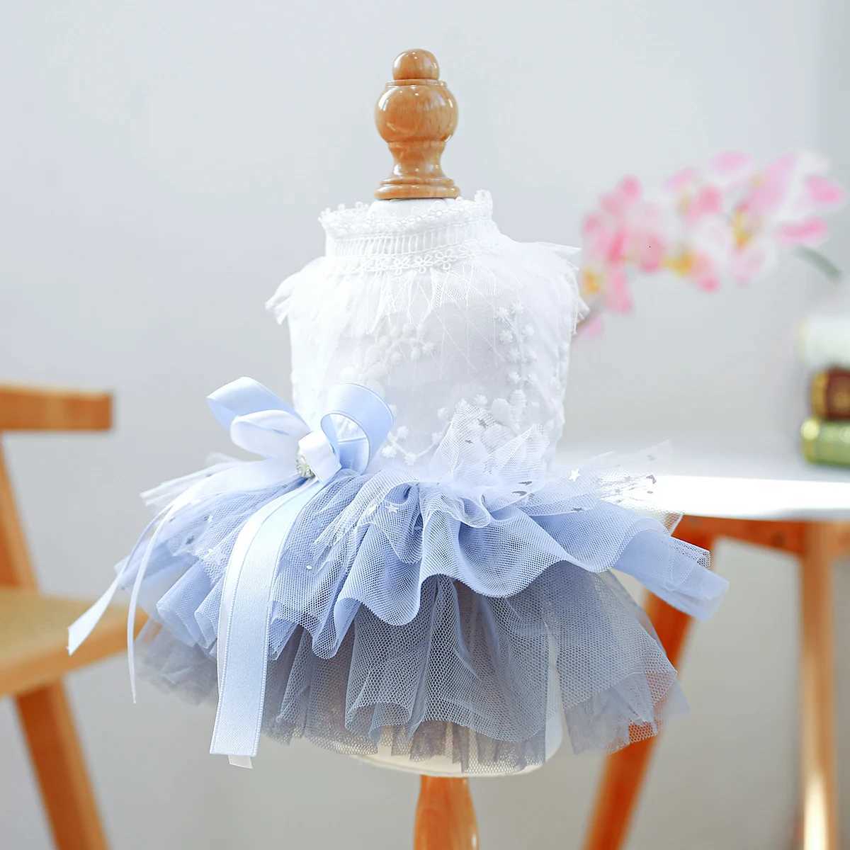 Andromeda Wedding Dress Dog Dress Spring Summer Cat Blue and White Wedding Dress Mesh Dress Princess Style M251208
