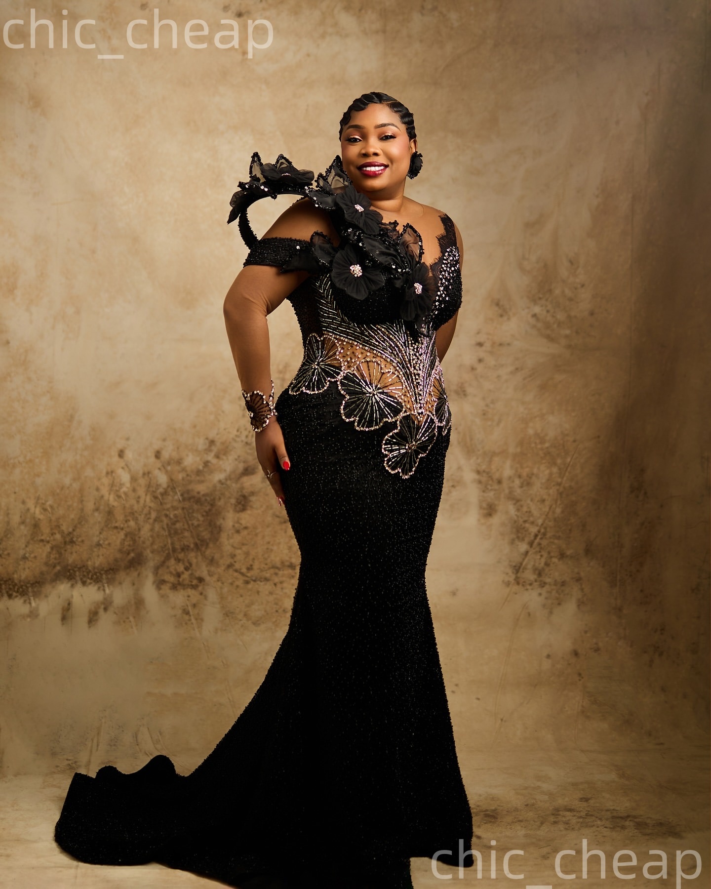 Aso Ebi Black Mermaid Prom Dresses 2026 Flowers Crystals Beaded Evening Formal Party Second Birthday Engagement Gowns Plus Size Dress For Special Occa