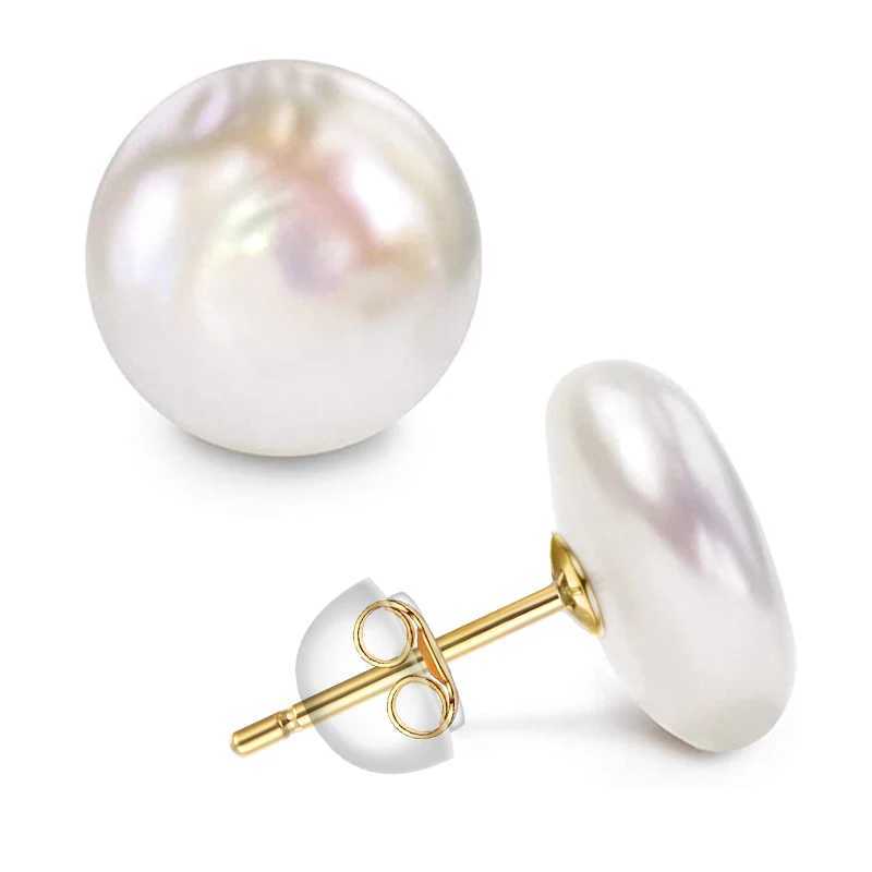 Women Big Baroque Button Pearl Earrings Freshwater Cultured Biwa Coin Pearls 925 Sterling Silver Mounts Stud Earrings Jewelry J251208