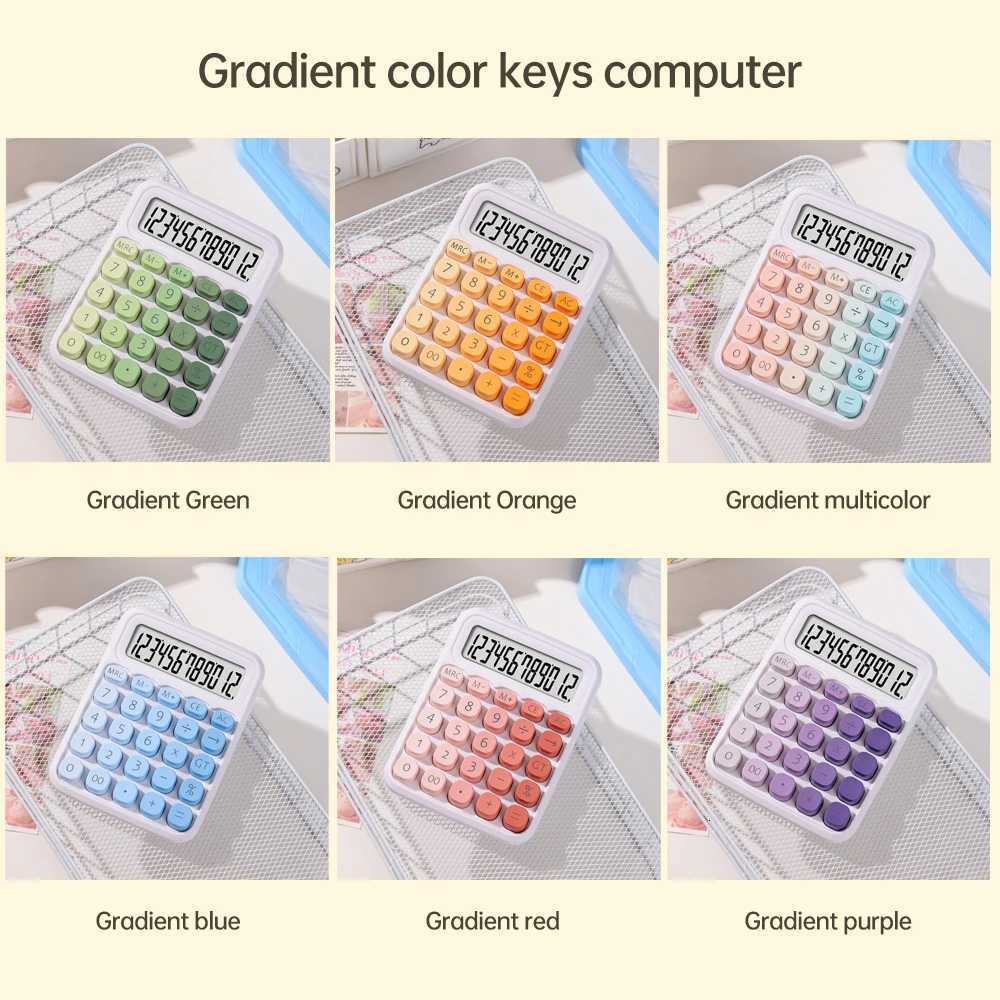 SCute Calcator 12 Digit Large LCD Display Big Round Button Gradient Candy Colored Dual Power Supply Calcator for Off H251208