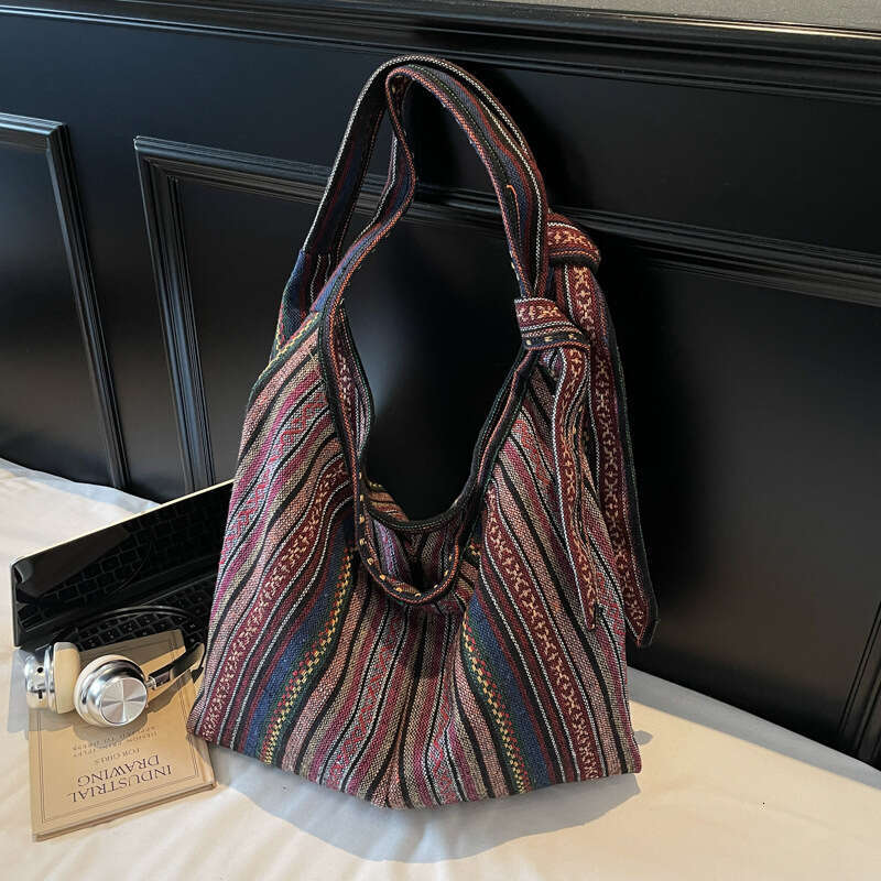 Trendy Tote Large Capacity Women's High-end Luxury Canvas Fashion Simple Commuter Striped Shoulder Bag