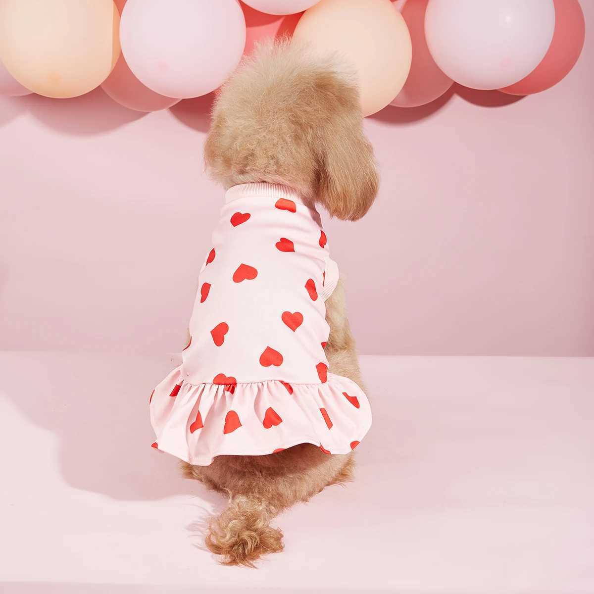 Dog Sweatershirt Dress Valentines Day Dog Clothes Pullover Casual Style Comfortable Pink Heart Pattern Holiday Girl Tulle Skirt M251208