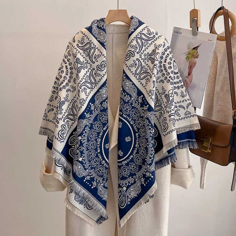 Luxury 2025 Luxury Brand Winter Cashmere Scarf for Women - Retro Printed Shawl with Tassels Warm Pashmina Wrap Bandana Poncho Y251208