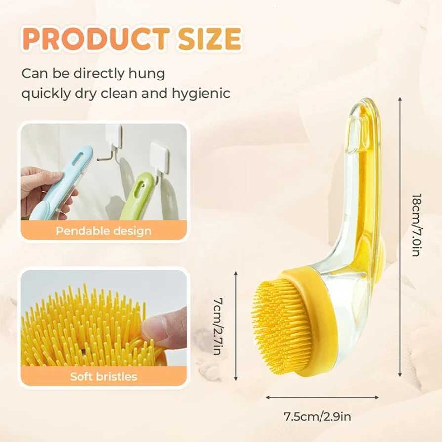 Long Handle Pet Bath Brush 2 in 1 with Built in Shampoo Dispenser for Dogs Cats Grooming Massage Reduce Residue Silicone Pet Bru M251208 - view 3