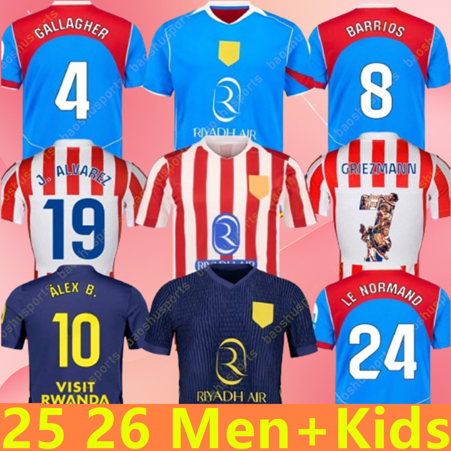 Atleticos de madrid soccer jerseys J.ALVAREZ 2025 2026 anniversary ALEX B. BARRIOS GALLAGHER LE NORMAND HANCKO T.ALMADA KOKE football shirt men kid kit sets uniforms