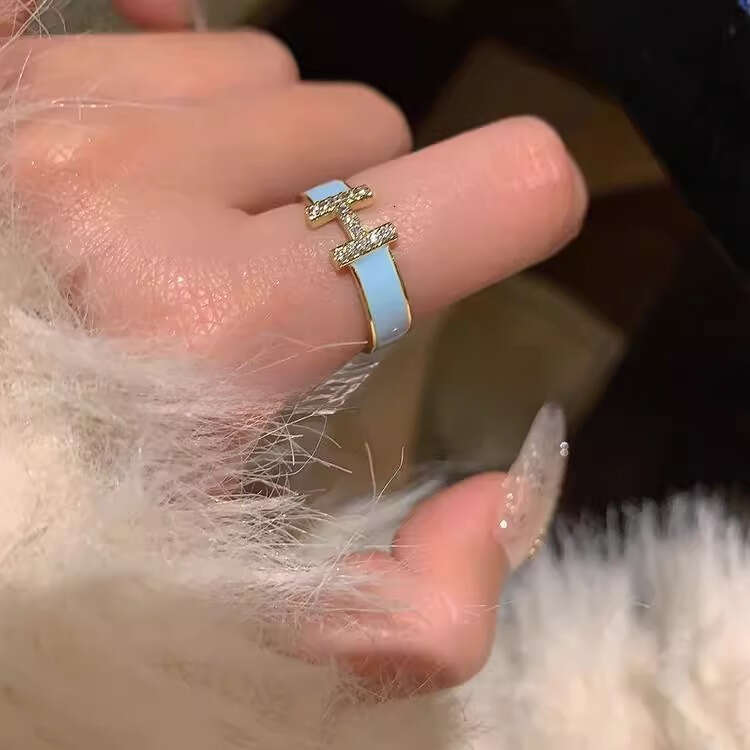 Ring For Women Designer Luxury Drip Oil Zircon High-end Open Ins Niche French Style Internet Celebrity Ring