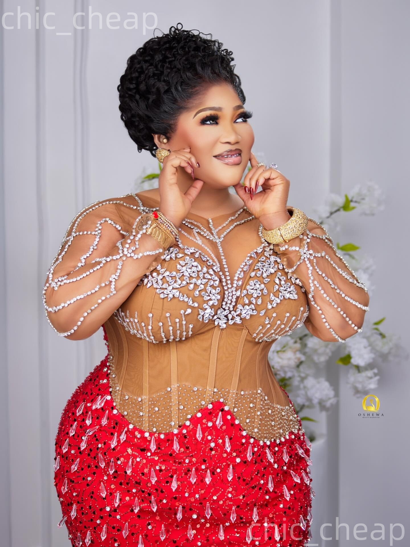 Aso Ebi Red Sheath Prom Dresses 2026 Rhinestones Illusion Sheer Neck Evening Formal Party Second Birthday Engagement Gowns Plus Size Dress For Special