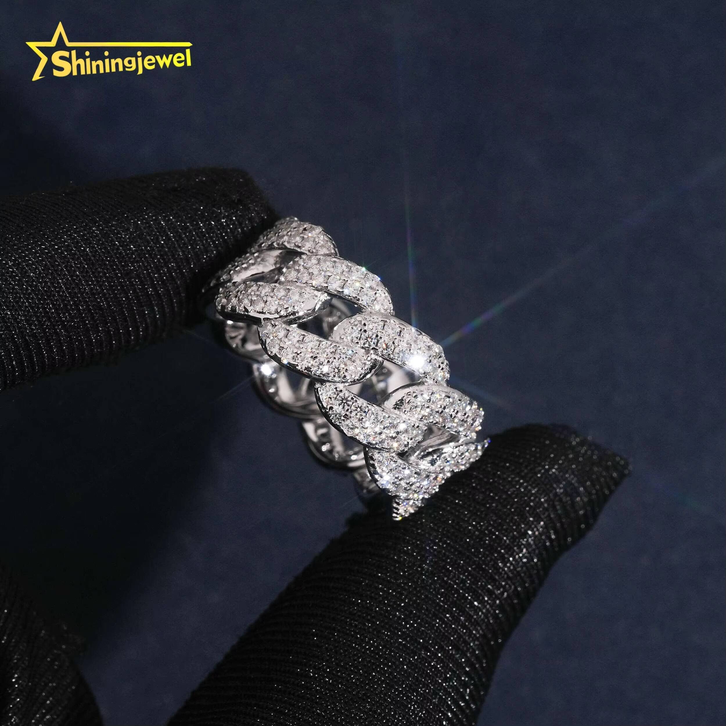 Hot Sale Cuban Ring Moissanite VVS Pass Diamond Test 925 Sliver Gold Plated Mens Moissanite Diamond Hip Hop Iced Out Rings