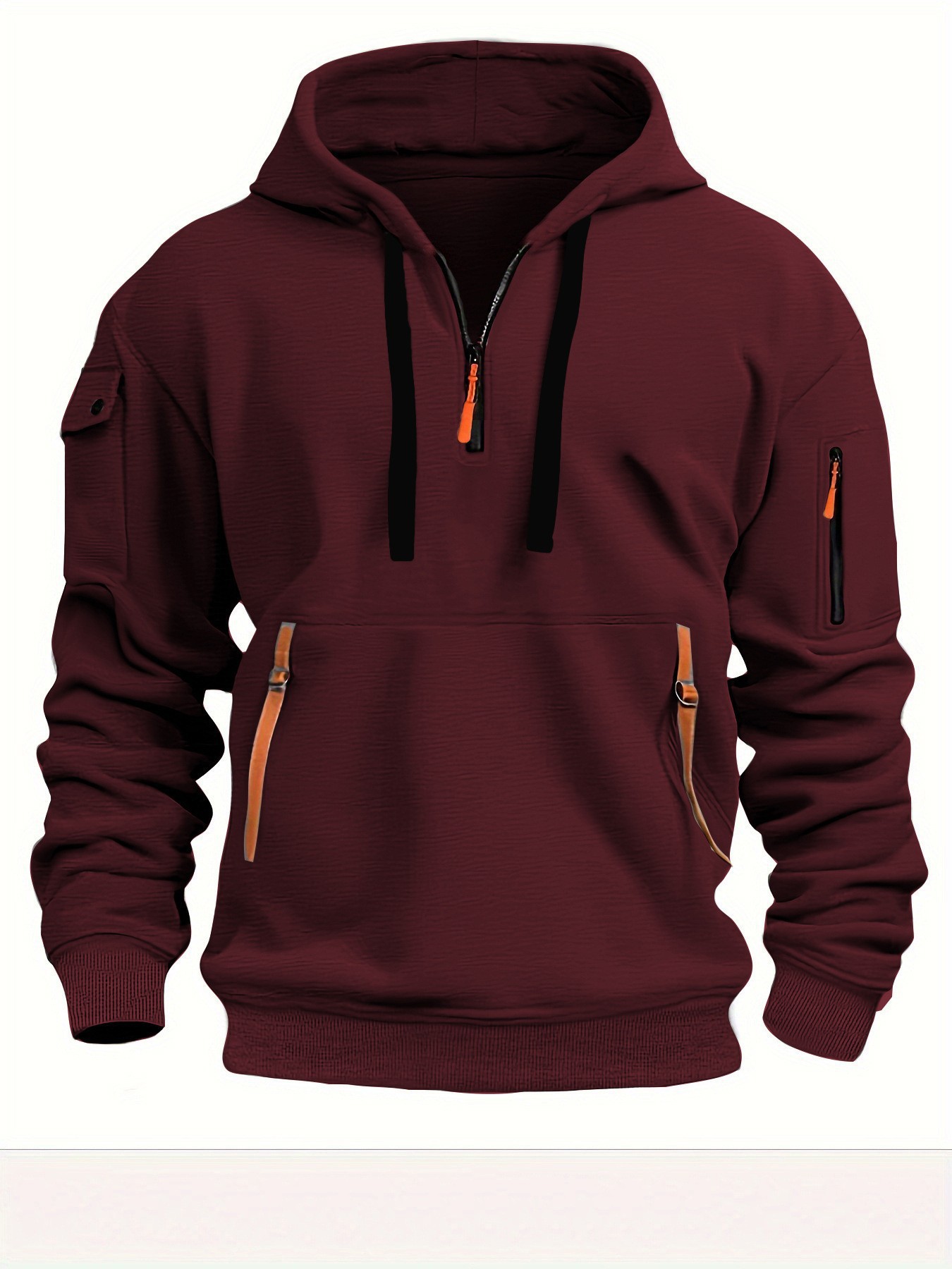 Men's Winter & Autumn Fleece-Lined Sports Casual Hoodie: Zippered Multi-Pocket Pullover, Loose Fit & Slimming Outerwear