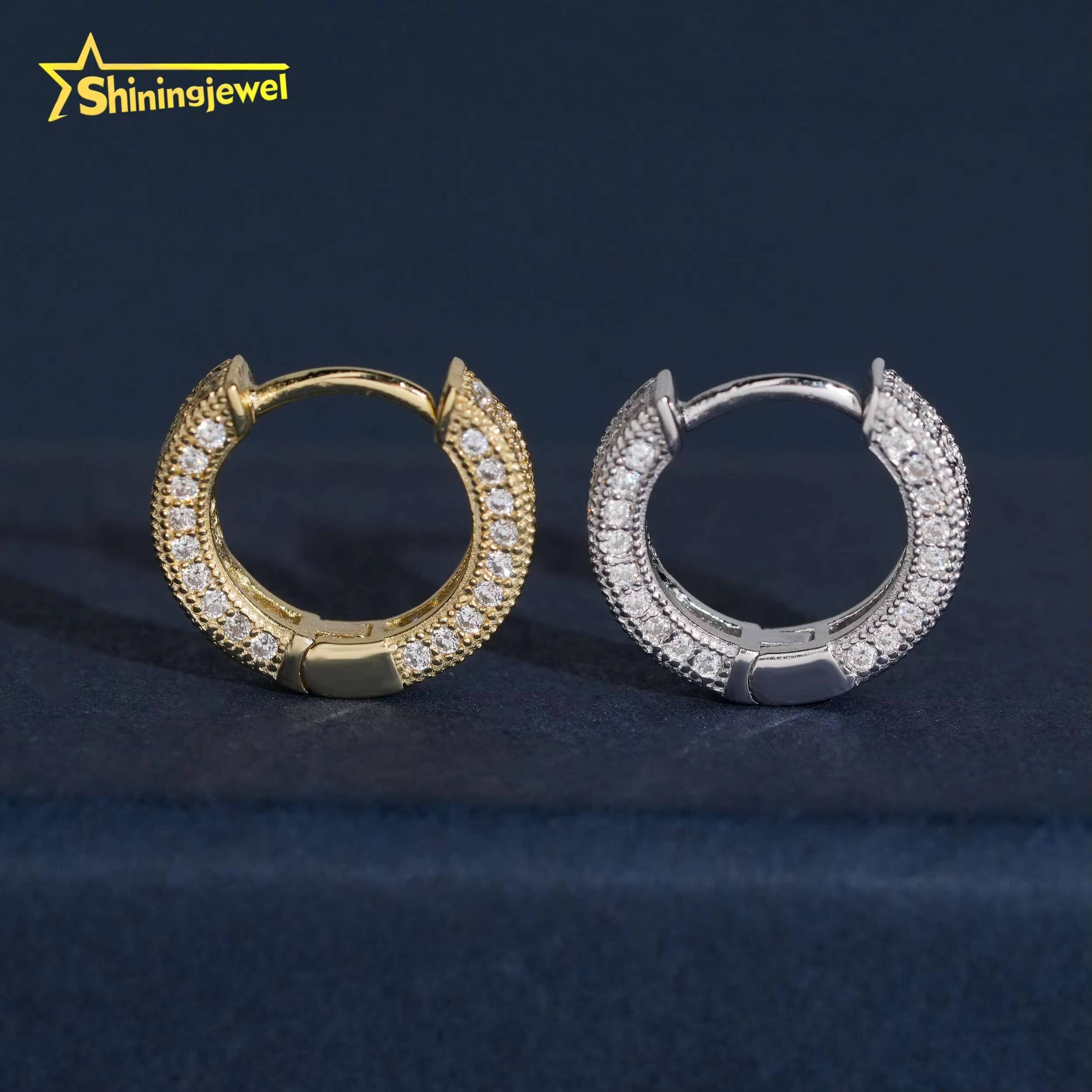 USA Local Stock Fully Iced Out Moissanite Diamond Men Earrings Hoop 925 Silver Jewelry Trendy Hip Hop Earrings for Men