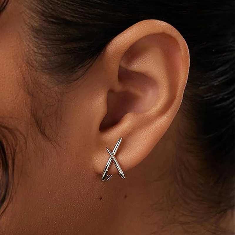 FTCY Silver Color Cross Stud Earrings for Women Trendy Simple Minimalist Lady Earrings Party Jewelry Gifts J251208