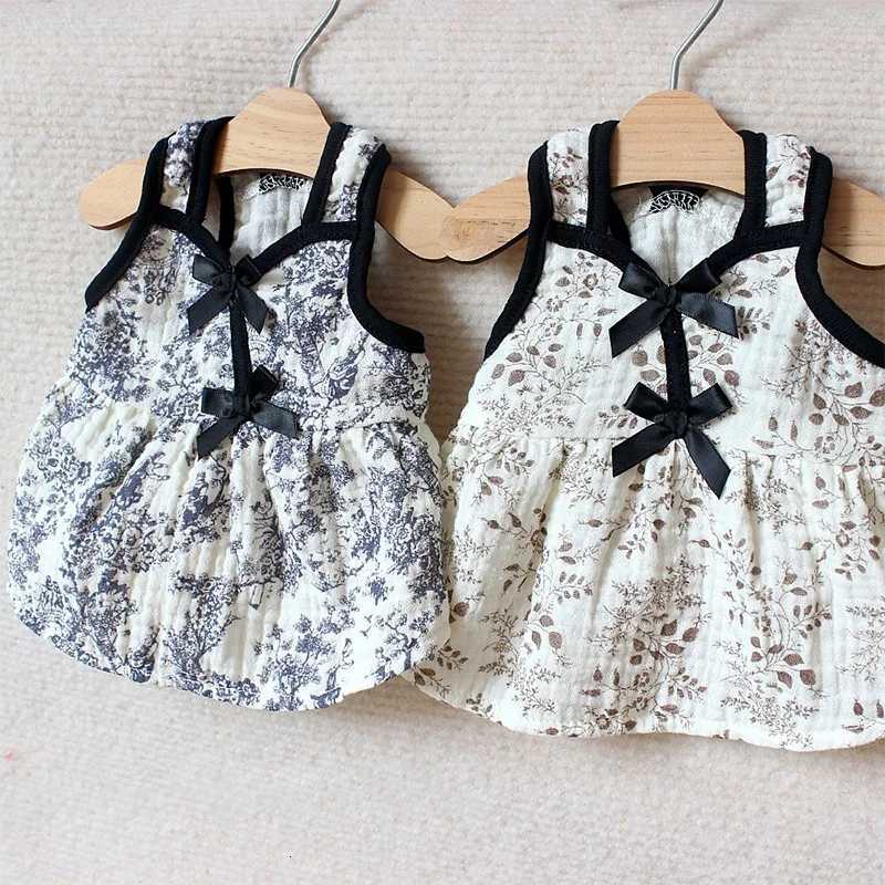 Retro Dog Princess Skirt Fashion Print Dog Clothes Summer Puppy Suspender Dress Black Lace Bow Cat Cotton Yarn Skirt Pet Costume M251208
